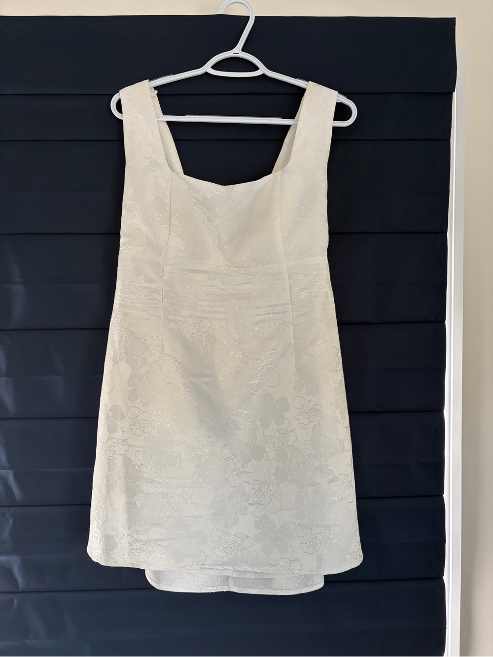 White Floral Jacquard Square-Neck Mini Dress